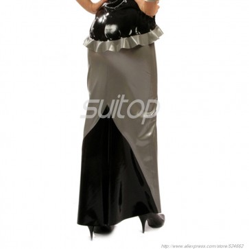 Casual rubber latex long skirt in gray color for women
