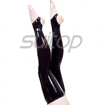 Suitop hot selling women's female's rubber latex long stockings in black color