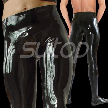 Suitop pure handmade men's male's rubber latex tight pants with feet in black color