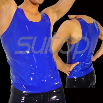 Suitop casual men's rubber latex tight vest with round neck in blue color