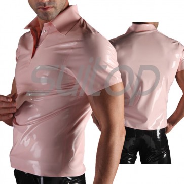 Suitop casual men's rubber latex short sleeve polo t-shirt in baby pink color