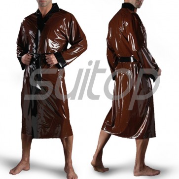 Suitop new item men's rubber bath suit latex bathrobe in dark brown color