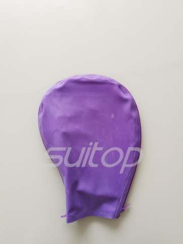 Latex hoods purple open eyes nostrils mouth with zippers on the front and back