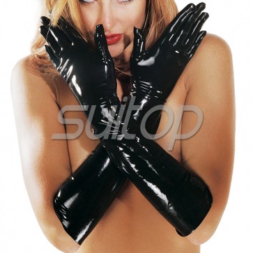 Suitop Latex black gloves EUR (size -10-12)free shipping latex fetish long gloves