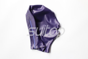 purple head Latex hoods open nostrils and mouth attached back zip for adults