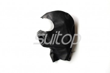 Black head Latex hoods open half face and with rolling mouth and attached back zip for adults