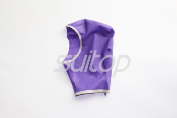 Latex hoods Purple latex hood open face and decorative with gray trim color for women