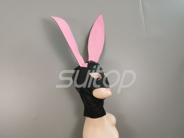 Suitop animal rabbit full head rubber latex hood masks(open eyes and mouth)in black with pink color for adults
