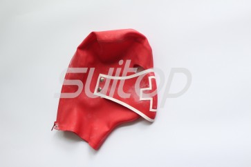 Latex hood 0.6 mm red and white mask with buttons