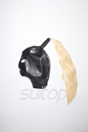 100% handmade black latex hood with hairs open nostrils & eyes & mouth what is made of flexible & natural latex