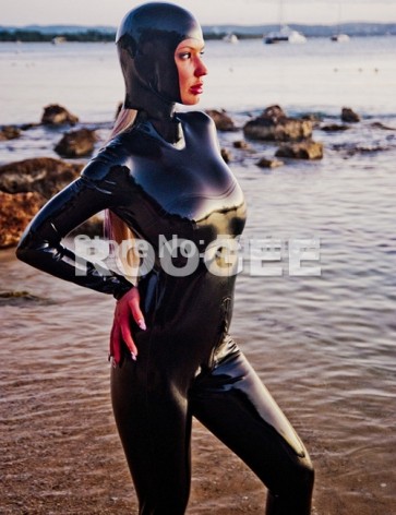 Latex catsuit rubber clothes with removable hood (without gloves&socks) free shipping by dhl