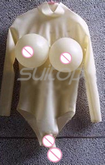 Latex catsuit with  penis condom  inflatable breast back zip in transparent CATSUITOP 