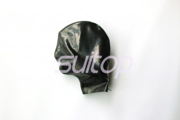 100% natural latex hoods with open nostrils and mouth and attached back zip in black color