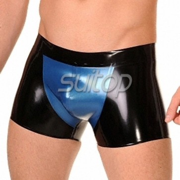 Suitop rubber latex hot pants in black and metallic blue