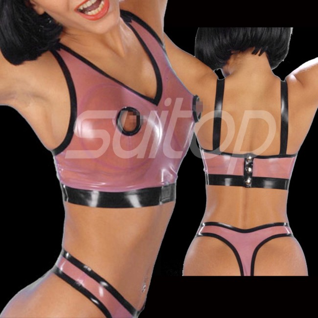 Suitop women's rubber latex underwear whole set including vest with op...