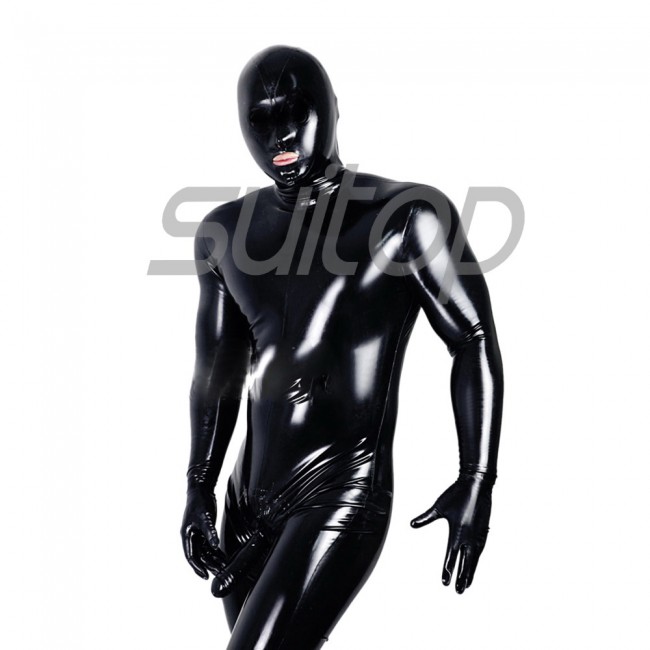 Suitop men's male's rubber latex full cover body zentai catsuit with open  mouth only and penies