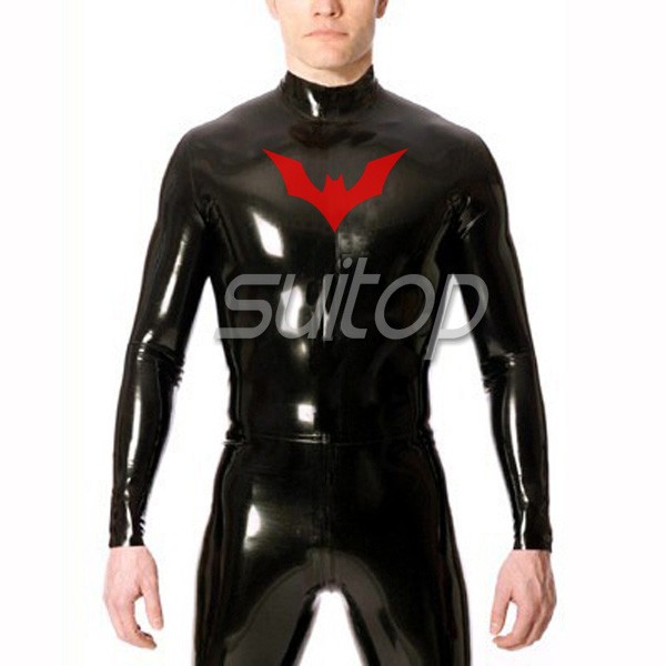 Echter Troosteloos musical Men's rubber latex Batman catsuit with back zip in black color for men  Suitop