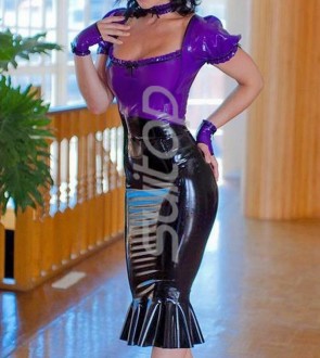 Women's latex catsuit sexy  suit sets including transparent purple tops and black tight skirt all CATSUITOP 