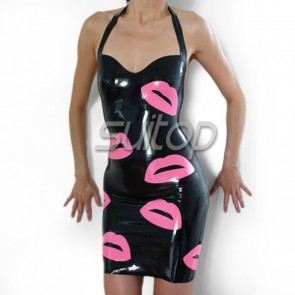 Latex rubber tight slip dress in black color for women