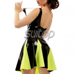 Sexy party rubber latex tight vest dress in black color for female