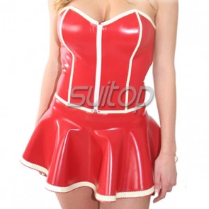 Sexy party rubber latex tube top tight mini dress in red color for women