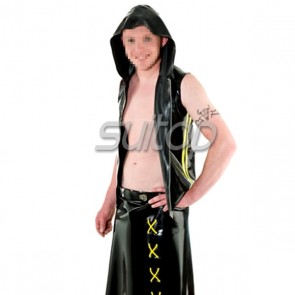 Men's latex sleevless waistcoat MALE rubber sweater with caps