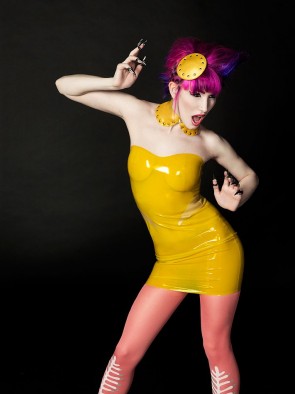 Sexy party rubber latex tight tube dress in yellow color for lady