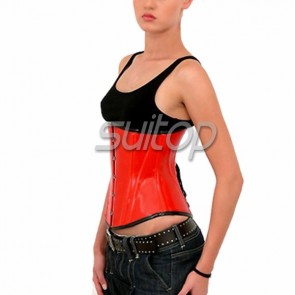 Red heavy 1.0mm thickness rubber latex corset with back lace up for women