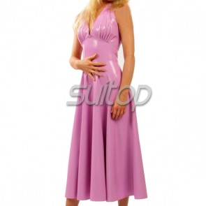 Sexy rubber latex halter long dress with purple color in purple color for women