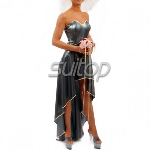 Suitop evening rubber latex tee dress in metallic gray color for women