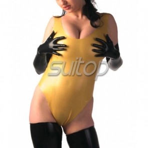 Pure handmade rubber latex leotard in yellow color for lady