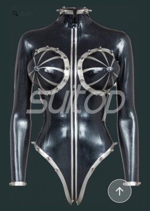 Fashional & special rubber latex leotard with inflatable breast in black color for women
