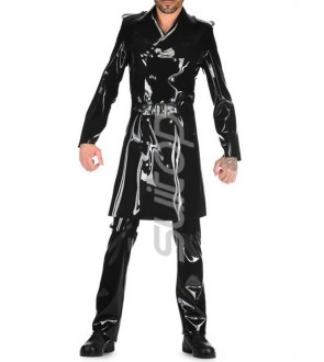 Men's latex suit long dress raincoat heavy long coat with belt CATSUITOP 