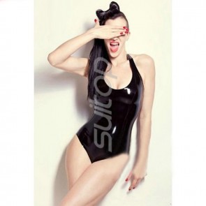 Women's latex catsuit sexy  latex swimsuit in Zentai black no zipper latex swimwear CATSUITOP  