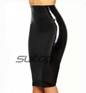 Women's latex catsuit with short skirt to the knees  in black no zip CATSUITOP 