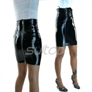 Women's latex catsuit Office lady style slim skirt black bottoms with back zip decorations CATSUITOP 