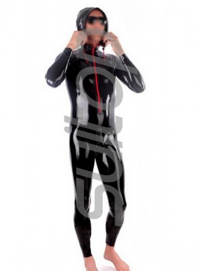 Men's  catsuit with cap front zippered black color CATSUITOP 