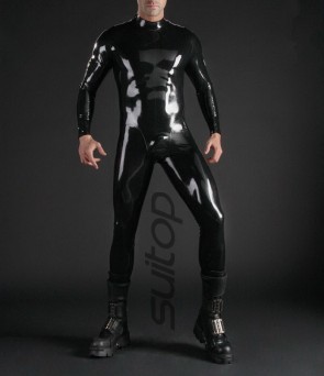Men's catsuit with zippers on both shoulders in black color CATSUITOP 