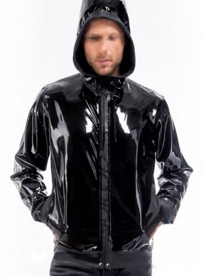 Men's tops are zipped-up at the front and are hooded with long sleeves black color CATSUITOP 
