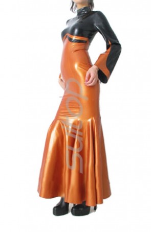 Women's latex gold or metallic bronze dress long skirt CATSUITOP 
