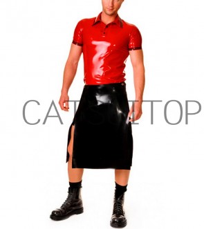  Men's Rubber Latex Short Sleeve Polo Shirt T-Shirt Red with Black Edges color