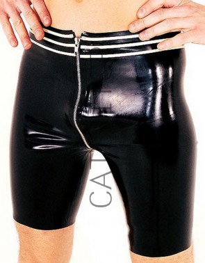 Men's shorts black + white with a zipper on the crotch  CUTTING