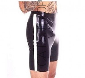 Men's exotic sexy rubber latex boxer shorts black + white edge CUTTING