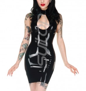 Women's latex backless design sexy  black sleeveless slim latex bondage dress with back zipper CATSUITOP 