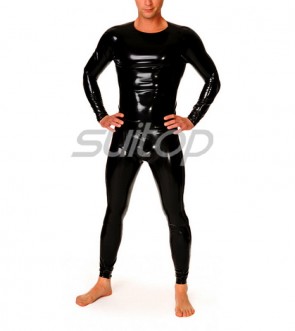 Men's latex  catsuit cool  suits includes long sleeve slim t-shirt and leggings with crotch zipper CATSUITOP 