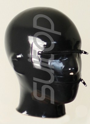 CATSUITOP New latex masks rubber party hoods in black with mouth zip eyes zipers