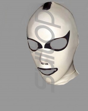 Free shipping CATSUITOP New latex masks rubber party hoods in white and black trim with back zip