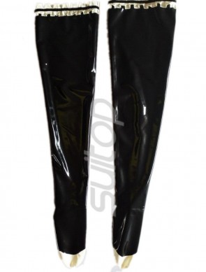 Women latex rubber long stockings in black and white color