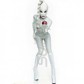 White color rubber latex full cover zentai with lovely cartoon hood for lady   color CATSUITOP 