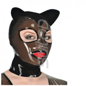 Adults full head rubber latex animal cat hood masks(open eyes and mouth)in transparent black and black color